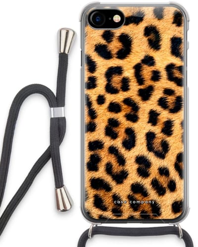 Case Company® - Hoesje met koord geschikt voor iPhone SE 2020 hoesje met Koord - Luipaard - Telefoonhoesje met Zwart Koord - Bescherming aan alle Kanten en Over de Schermrand