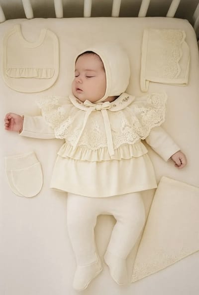Dutchdreumes set Dream kant beige baby newborn maat 50/56 5 delige set 100% katoen