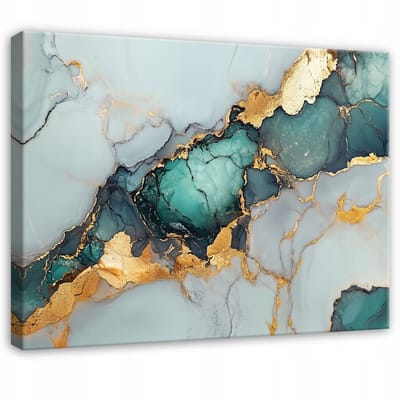 WALLARENA - Canvas schilderij - 100x70 cm - abstracte marmer goud groen voor slaapkamer woonkamer op doek