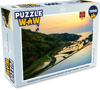 Puzzel Geweldige zonsondergang belicht de rijstvelden van China - Legpuzzel - Puzzel 1000 stukjes volwassenen