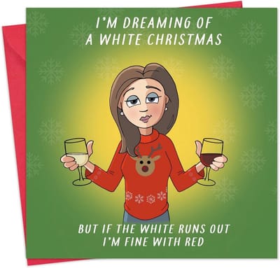 Grappige kerstkaart met wijn voor dames en heren