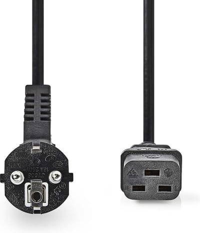 Nedis Stroomkabel - Type F (CEE 7/7) Male - IEC-320-C19 - Gehoekt - Recht - Vernikkeld - 2.00 m - Rond - PVC - Zwart - Doos