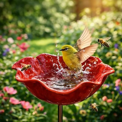 KZQ Handgemaakte Metalen Bloem Tuinsteker Bijen Drinkstation En Bijenbad Met Bloemmotief En Vlinderdesign Voor Tuindecoratie