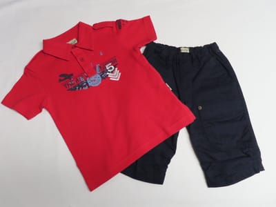 Ensemble - Jongens - Polo in rood + bermuda in marine - 2 jaar 92