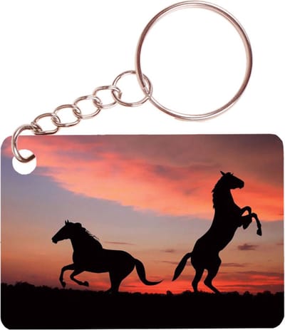 Sleutelhanger 6x4cm - Horses Sunset