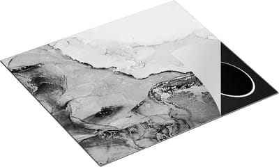 Chefcare Inductie Beschermer Abstracte Kunst van Marmer - Zwart Wit - 60x50 cm - Afdekplaat Inductie - Kookplaat Beschermer - Inductie Mat