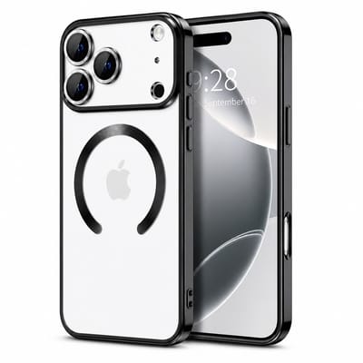 Compatible iPhone 17 Pro Max Hoesje Zwart – TG TECHGRIP – MagSafe Compatible Case – Transparant met Zwarte Rand – Ingebouwde Camera Glas Protector – 360° Bescherming – Anti-Fingerprint – Luxe Design