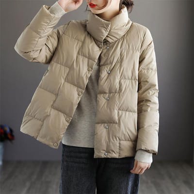 Winter Dames Donsjas Ultralicht Kraagloos Eendendons Jas Draagbare Dames Gewatteerde Parka's Opstaande Kraag Puffer Overjas S gray