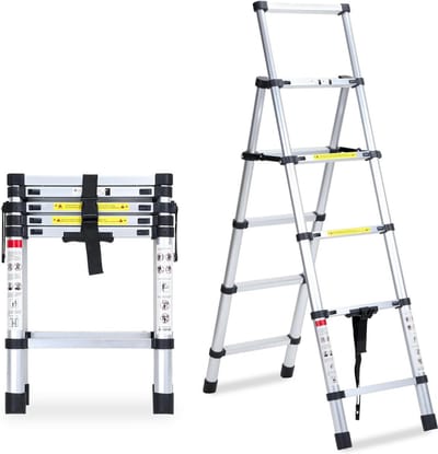 Inklapbare Telescopische Ladder 1,7 m + 2,0 m - Multifunctionele Aluminium Vouwladder met A-frame en 5 + 6 Treden