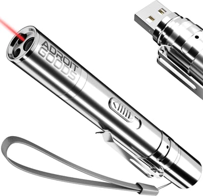 AdroitGoods Katten Laserpen - USB Oplaadbaar - Met draagkoord - Kattenspeeltjes - 7 Verschillende Standen - Laserlampje - RVS Zilver - Laser Pointer