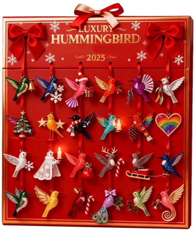 2025 Adventskalenders - Advent Kerstkalenders - 24 Dagen 2D Afteldecoratie - Acryl Kolibrie Ornament - Perfect voor Thuis - Kerstboom - Auto Spiegel - Vrienden - Vogelliefhebbers - Kerstcadeau