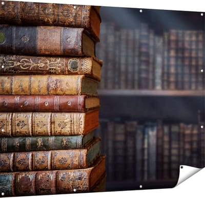 Gards Tuinposter Oude Historische Boeken - Retro - 150x120 cm - Tuindoek - Tuindecoratie - Wanddecoratie buiten - Tuinschilderij