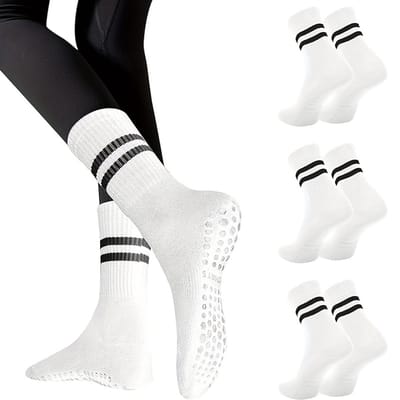 Livé® Dames Yogasokken – 3 Paar Lange Anti-Slip Grip Pilates Sokken