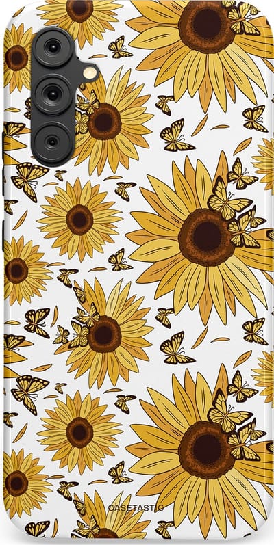 Casetastic Hoesje Geschikt voor Samsung A34 (5G) - Stijlvolle Beschermende Duo-layer Case - Zonnebloem Zomer met vlinders