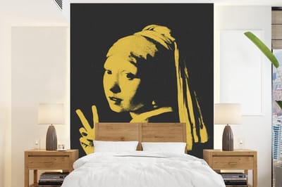 Behang - Fotobehang Meisje met de parel - Johannes Vermeer - Geel - Peace - Breedte 175 cm x hoogte 240 cm