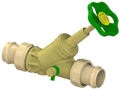 Schlösser Armaturen JS Vrijstroomventiel, met persaansluiting (buitendraad) MULTI, met aftapkraan, met stijgende spindel, DN32, persdiameter 35mm, DVGW gekeurd, 0015573500001