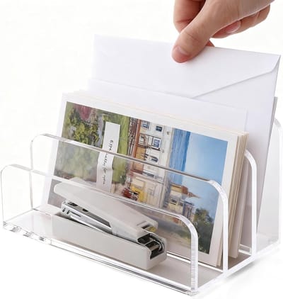 Acryl Briefhouder met 3 Compartimenten, Documenten Organizer voor Kantoor en Thuis, Stijlvolle Opbergoplossing, 17.5 x 10.0 x 10.5 cm, Desk Organizer, Papieren Organizer, Multifunctioneel Design