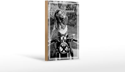 Holzschild Motorrad 12x18cm Biker Girl don´t worry happy