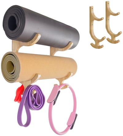Houten Yogamathouder Muurmontage - Yogamat Opbergrek - Opberg- en Organiseerrek voor Home Gym Apparatuur - Weerstandsband Muurmontage - Muurrek voor Home Gym Accessoires - Opbergorganisatie