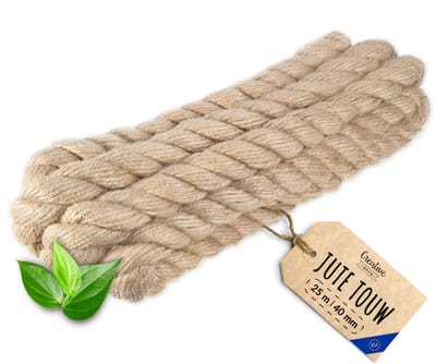 Creatief Deco Jute Touw | 25m Lengte | 40mm Dikte | Sterk en Duurzaam Jute Touw | Gedraaid Natuurvezeltouw | Bruin Decoratief Touw | Voor Toepassingen: Balustrades, tuin- en thuisprojecten