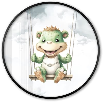 Poster in lijst Rond - Fotolijst 60x60 cm - Posters - Draak - Baby dier - Kinderen - Ronde posterlijst zwart - Decoratie - Wanddecoratie woonkamer - Muurdecoratie slaapkamer