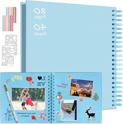 Fotoalbum 30 x 30 cm, Spiral Scrapbook met 80 pagina's, Gastenboek voor Bruiloft, Verjaardag en Feestdagen, Blauw