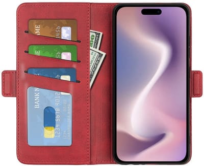 Mobiq - PU Lederen Wallet Hoesje met Sluiting geschikt voor iPhone 17 - rood