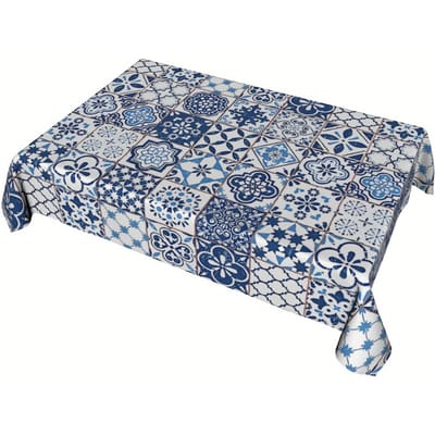 1 pièce Nappe Portugaise Azulejos - Imprimé Floral Bleu & Blanc, Machine- Polyester, Design Rectangulaire pour Décoration Intérieure 100x145cm