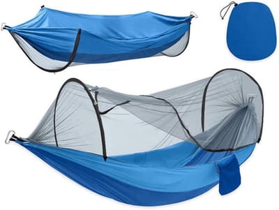 Hangmat Met Klamboe - Kampeerhangmat Tweepersoons - Outdoor Ontspanning - Automatisch Snel Openend - 260x140 cm - Blauw