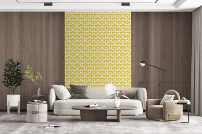 Behang - Fotobehang Design - Retro - Seventies - Geel - Breedte 200 cm x hoogte 300 cm