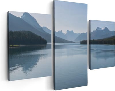 Artaza Canvas Schilderij Drieluik Meer Bij De Bergen In Alberta, Canada - 90x60 - Foto Op Canvas - Canvas Print