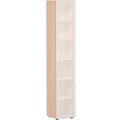 Archiefkast ALICANTE, 6 ordnerhoogten, 5 legborden, glasdeur rechts, B 400 x D 400 x H 2160 mm, beukenpatroon
