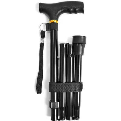 Wandelstok Verstelbare opvouwbare wandelstok Aluminium wandelstok met ergonomisch handvat voor mannen Vrouwen Ouderen Gehandicapten Zwanger black