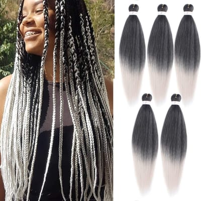 Cosensi - Pre Stretched Ombre Braiding Hair - Yaki Straight - 66 cm - Zacht en Natuurlijk - Perfect voor Haarstijl - Silver Grey - Geschikt voor Ie...