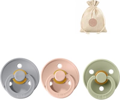 BIBS spenen T1 met speenzakje - Cloud, blush en sage - 0 tot 6 maanden