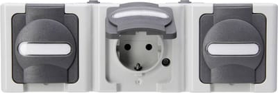 Kopp 131356005 BlueElectric Compleet Wandcontactdoos met randaarde en klapdeksel spatwaterdicht Grijs 3-voudig