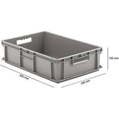 Stapelbak Eurobox serie EF 6150 - PP - L 600 x B 400 x H 150 mm - 29,4 l - gesloten wanden - open handgrepen - grijs