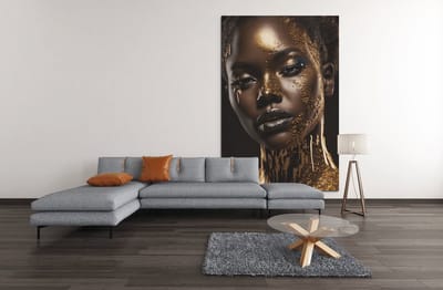 Canvas Schilderij Vrouw - Vrouw Portret - Zwart en Goud - 60x40x2 cm
