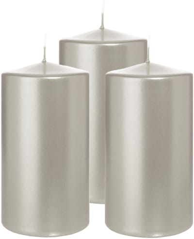 Wiedemann Cilinderkaars/stompkaars - 3x - metallic zilver - 13 x 7 cm - 52 branduren - zuilkaarsen