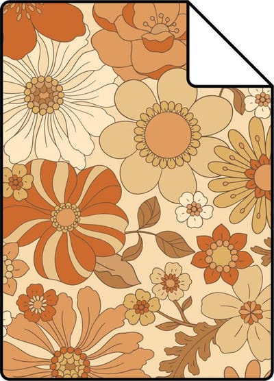 Proefstaal ESTAhome behang retro bloemen oranje - 26.5 x 21 cm - 130963-S