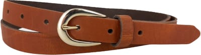 Cognac Leren Dames Riem | Gouden Gesp | 2cm breed | Riemmaat: 85 (totale lengte: 100cm) | 100% echt leer | Nikkelvrije gesp | Kleur: cognac