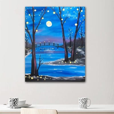 5D Diy Diamanten Mozaïek Diamant Borduren Maanlicht Landschap Broderies Diamant Schilderij 20X30 blue