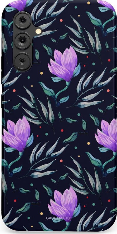 Casetastic hoesje geschikt voor Samsung Galaxy A34 (2023) 5G - Dubbellaagse bescherming - Mystieke bloemenzee - Fashion Case - Donkerblauw Donkergrijs Grijs Lavendel