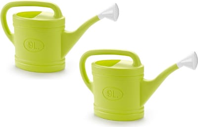 2x stuks lichtgroene tuin planten gieter met broeskop 9 liter - Planten water geven - Kunststof - 59 x 19 x 36 cm