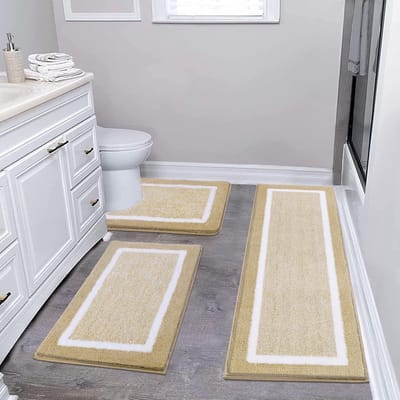 Zachte badmatten set van 3, microvezel, antislip, waterabsorberend, machinewasbaar, beige