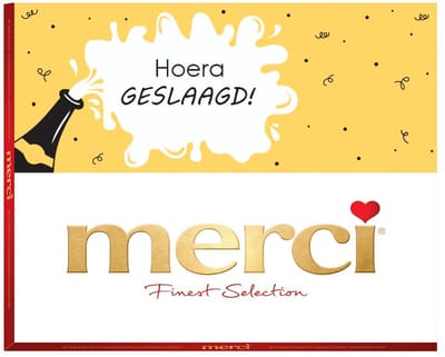 merci 250g "Hoera geslaagd" - merci Finest Selection Assorted chocolade - Mix van 8 smaken - Chocolade cadeau - Individueel verpakte chocoladereepjes