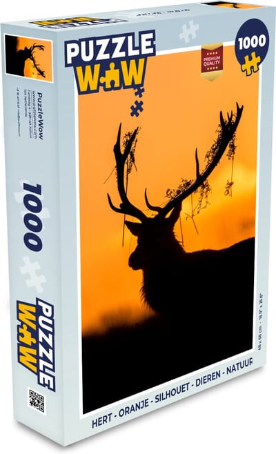 Puzzel Hert - Oranje - Silhouet - Dieren - Natuur - Legpuzzel - Puzzel 1000 stukjes volwassenen