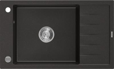Mexen Elias granieten spoelbak 1-kompartment met druiprek 795 x 480 , zwart/goud metallic, chrom sifon - 6511791005-75