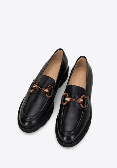 Wittchen dames leren mocassins met gesp op platform, zwart, natuurlijk leer