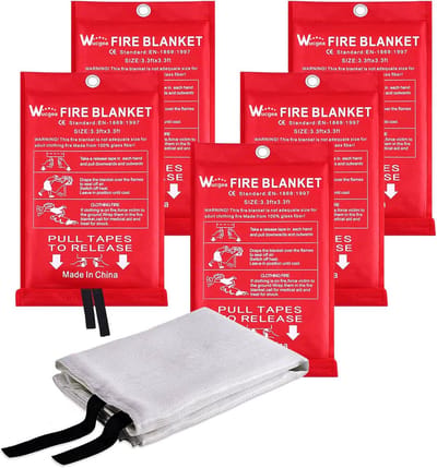 Herbruikbare Branddeken - 5 Pack Glasvezel Blusdeken voor Veiligheid in Huis, Keuken, en Garage (1m x 1m)